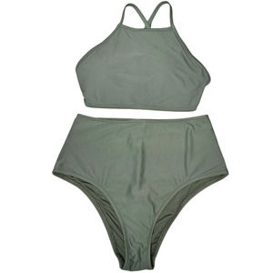 aerie Olive Green High Neck Bikini Set